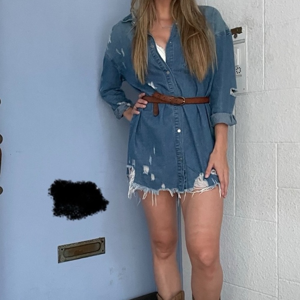 Denim Distressed Shirt Dress